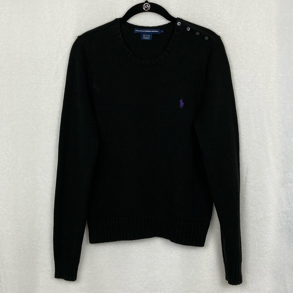 Ralph Lauren Sport 100% Cotton Classic Black Knit Pullover Sweater sz Large